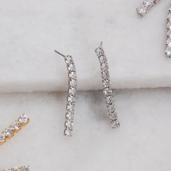 Diamond Drop Earrings Women Cubic Zirconia Silver Dangle Statement Jewelry - Picture 8 of 9